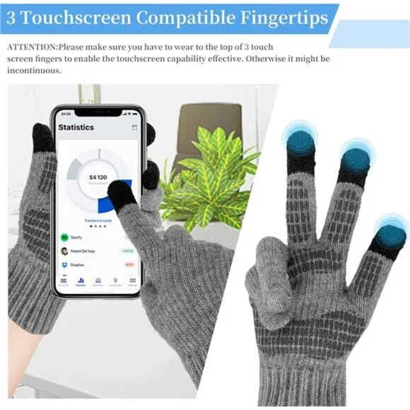 3pcs/Set Winter Beanie Hats Touchscreen Gloves Neck Warmer Scarf Set for Men - Picture 3 of 7